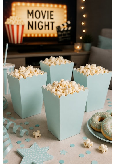 Mısır Kutusu Pop Corn Kutusu Su Yeşili 8'li Doğum Günü Parti Sinema Temalı Patlamış Mısır Kutusu