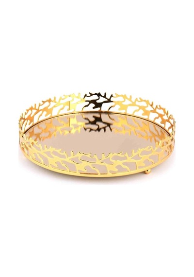 Singl Gold Metal Yuvarlak Tepsi Büyük