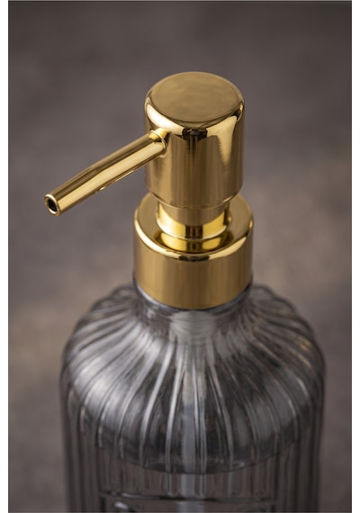 Glassy Dekoratif Cam Sabunluk Gold Pompalı Vintage Çizgili Sıvı Sabun Ve Deterjan Dispenseri - 21.5 Cm X 8 Cm - Siyah