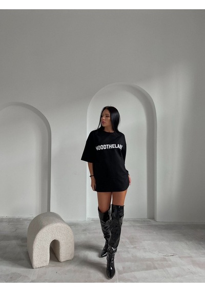 Siyah Oversize Mood The Label T-shirt - Oversize Baskılı SIYAH
