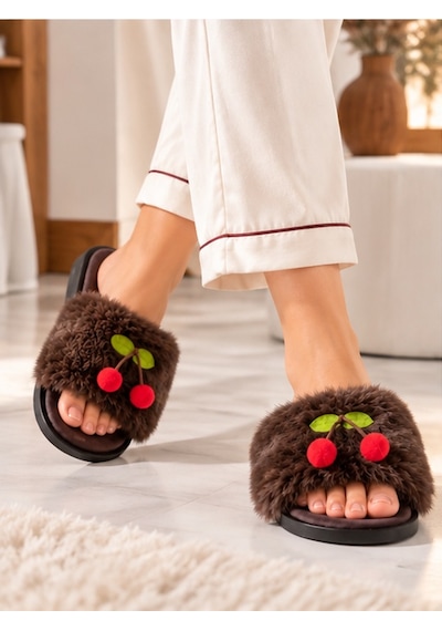 Altın Pabuç Kadın Ev Terliği Peluş Yumuşak Rahat Kiraz Detaylı Hediyelik Bohça Gelin Çeyiz Misafir Ev Terliği Kahverengi Altın Pabuç Kadın Ev Terliği Peluş Yumuşak Rahat Kiraz Detaylı Hediyelik Bohça Gelin Çeyiz Misafir Ev Terliği Kahverengi