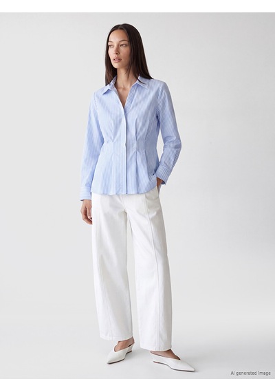 Lcw Everyday Mavi Çizgili Peplum Kadın Gömlek