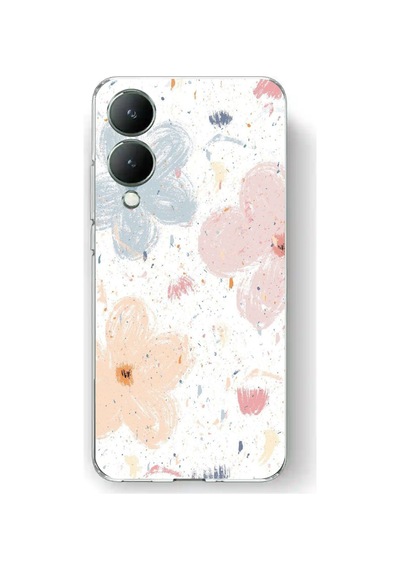 Vivo Y17s Uyumlu Pastel Soyut Çiçek Ve Leke Desenli Baskılı Silikon Kılıf Renkli