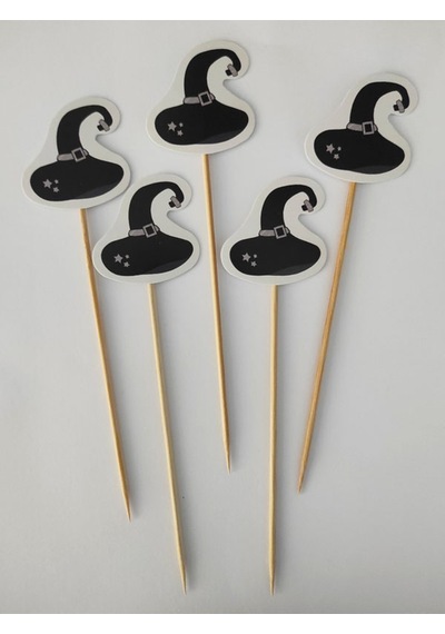 15 Cm Uzun Kürdan-30 Adet Dekoratif Karton Cadı Şapkası Şeklinde Cadılar Bayramı Kürdanı - Halloween