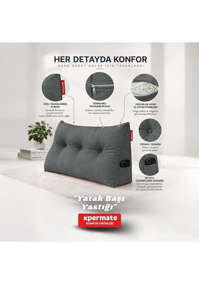 Yatak Başı Yastığı Sırt Ve Bel Destek Yastığı 120 Cm Yaslanma Ve Dinlenme Yastığı Gri Genel