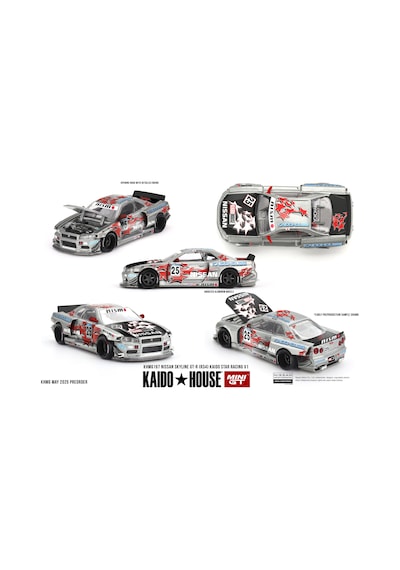 Mini Gt X Kaido House 1:64 Nissan Skyline Gt-r R34 Kaido Star Racing V1 Khmg197 Model Araba Gri