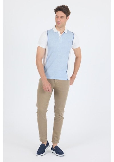 Kısa Kol Baskılı Jakarlı Polo Yaka Cepsiz Slim Fit Tişört 1011250122 Koyu Mavi