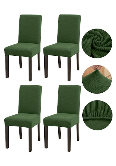 Bambu Nano Kumaş Likralı Lastikli Sandalye Kılıfı Yıkanabilir Esnek Sandalye Örtüsü 4 Lü Set Haki
