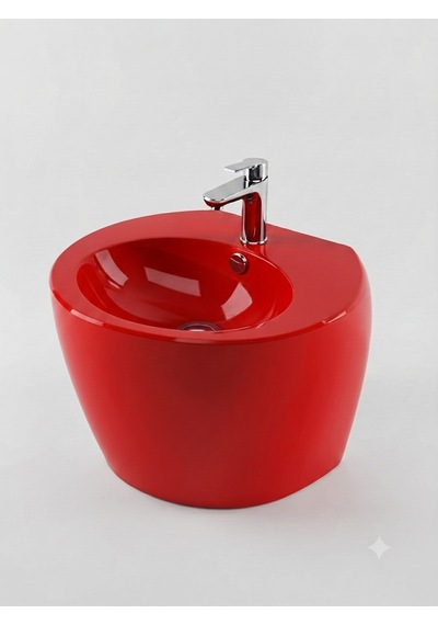 Modern Monoblok Lavabo Kırmızı Parlak Kırmızı
