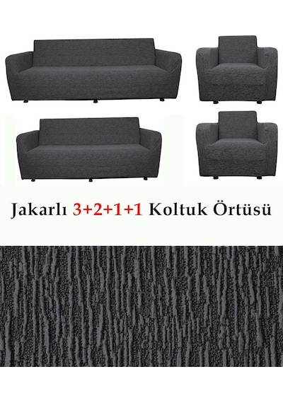 Jakarlı Koltuk Örtüsü , Kanepe ,chester Örtüsü 3211 Antrasit Antrasit