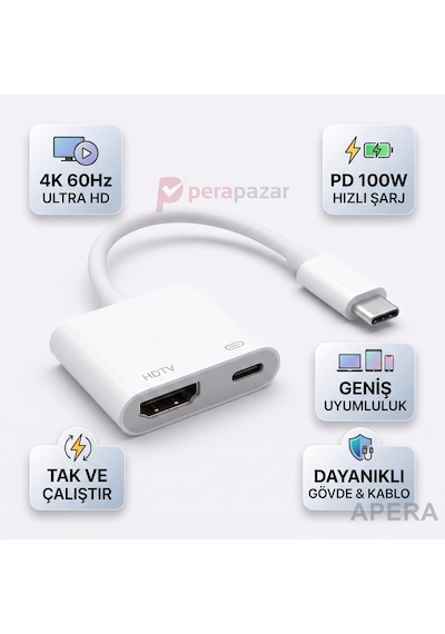 Type-c To Hdmı Görüntü Aktarım Adaptörü 4k 60hz Pd 100w Şarj Destekli Usb 3.1 Dp Uyumlu Tv Monitör Projeksiyon Çevirici Cr93