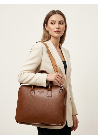 Sanmorris Unisex 15.6 İnç Uyumlu Suni Deri Darbe Korumalı Laptop Ve Evrak Çantası Taba