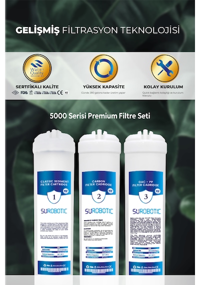 Premium 5000 Serisi 5'li 80 Gpd Membran Su Arıtma Filtresi