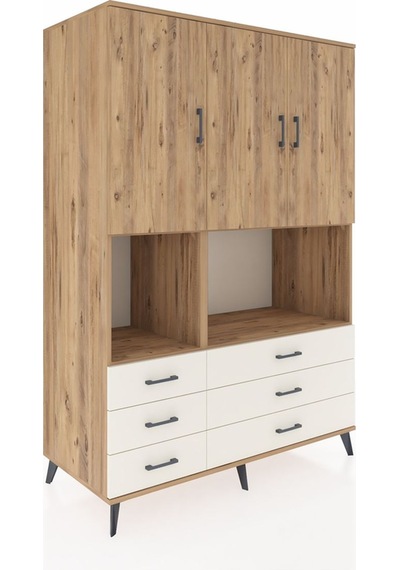 Kronos Dolap 6 Raflı 6 Çekmeceli 3 Kapaklı 132x59x195 Çam-çam... Çam