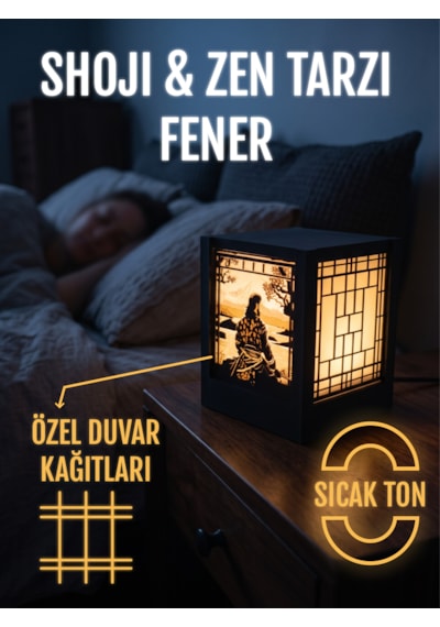 Serie Lumina Shoji Masa Ve Gece Lambası - Samuray Figürü Klasik Zen Kafes Japon Feneri Sıcak Led Ambiyans Işığı Siyah