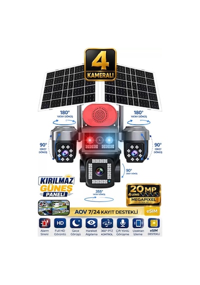 Rx84g 4 Kameralı 20mp 5g Sim Kartlı Ptz Güvenlik Kamerası Çift Solar Panelli Güneş Enerjili Kamera 31498685