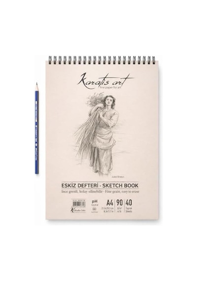 A4 Eskiz Defteri, İnce Grenli, Kolay Silinebilir Ph Nötr Kağıt, Spiralli Sketch Book, 90 G/m², 40 Yaprak, Çizim Ve Karakalem İçin