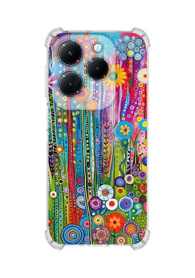 Printify İnfinix Hot 40 İle Uyumlu Düşlerin Dansı Serisi Folklorik Bahçe Tasarımlı Uv Baskılı Köşe Korumalı Antişok Kılıf Şeffaf