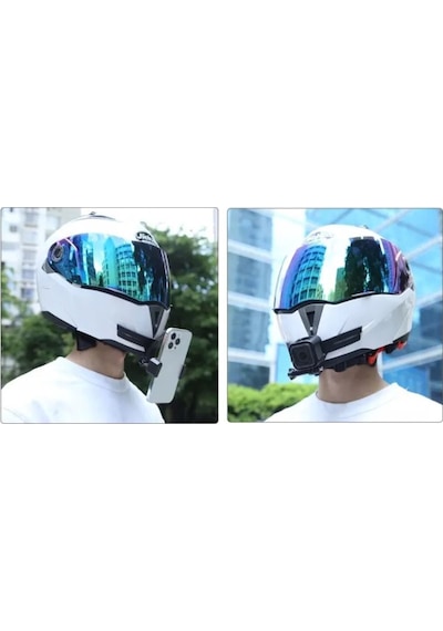 Fimtech Motosiklet Kask Çene Yapıştırıcılı Telefon ve Kamera Tutucu Set
