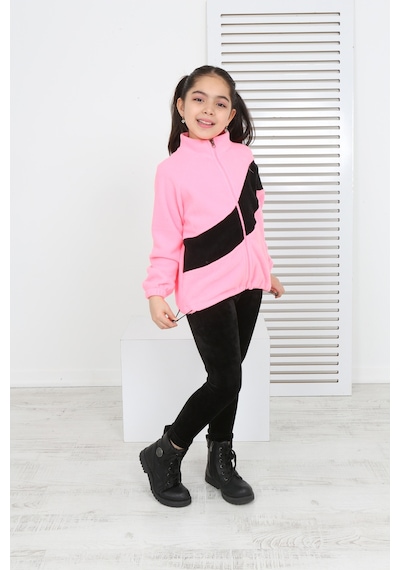 Toontoy Kız Çocuk Dik Yaka Fermuarlı Renk Bloklu Reglan Kol Polar Hırka - Beli Ayarlanabilir Lastikli Pembe Toontoy Kız Çocuk Dik Yaka Fermuarlı Renk Bloklu Reglan Kol Polar Hırka - Beli Ayarlanabilir Lastikli Pembe