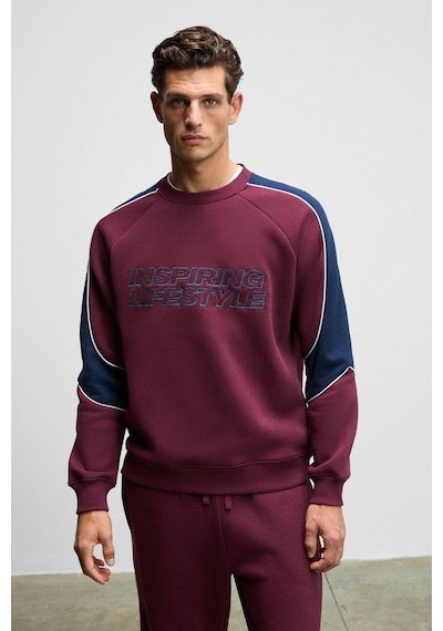 Grımelange Hercules Erkek Bisiklet Yaka Önü Nakışlı Kolları Biyeli Bordo Sweatshirt Bordo
