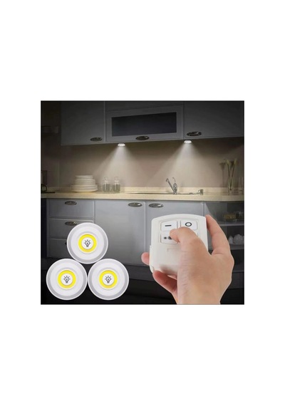 3 Lü Kumandalı Yapışkanlı Kablosuz Pilli Led Spot Lamba Işıldak Çok Renkli