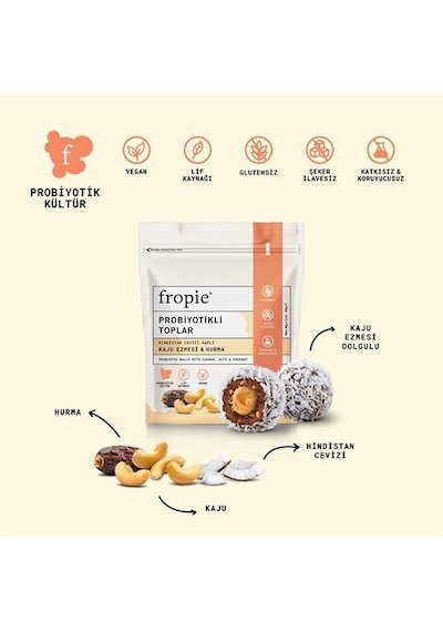Fropie Probiyotikli Meyve Topları - Hindistan Cevizi Kaplı & Kaju Ezmeli 80 G