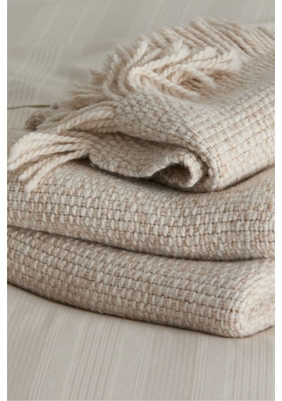 The White Company Lowell Battaniye, %100 Merino Yünü, 200 X 140 Cm Polyester Battaniye Bej