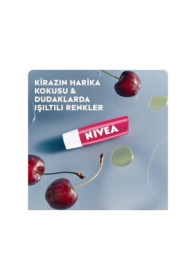 Nıvea Kiraz Dudak Bakım Kremi, 24 Saat Nem, Dudak Bakımı, Kiraz Kokusu, Hafif Kırmızı Işıltı 4,8gr