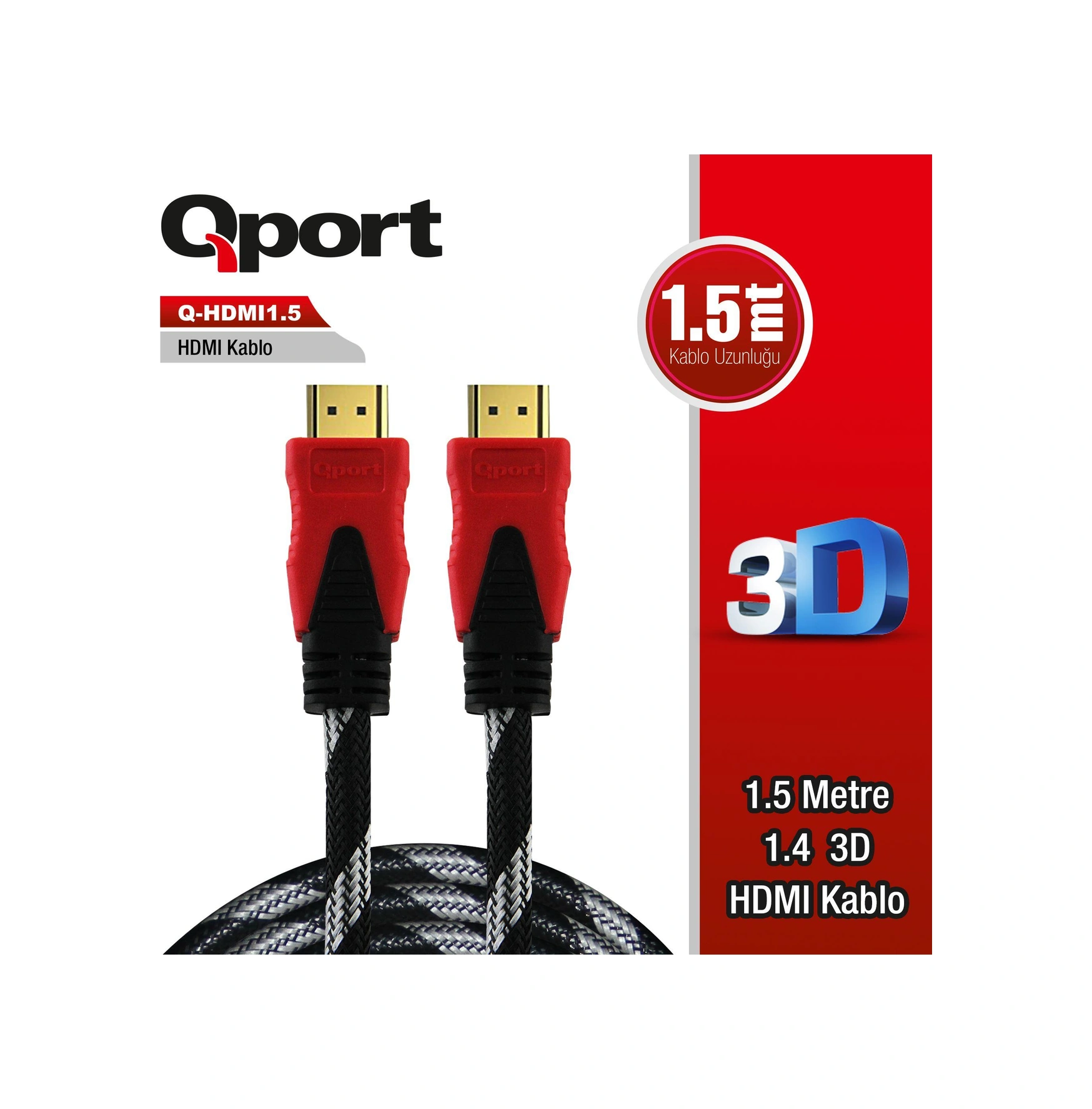 Qport Q-hdmı1.5 Hdmı Kablo 1.5mt Ver1.4 Altın Uçlu 3d-190552