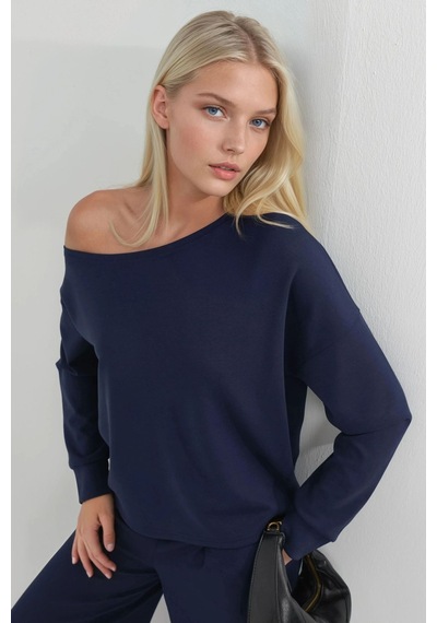 Hiccup Busem Asimetrik Yakalı Rahat Kesim Sweatshirt Lacivert