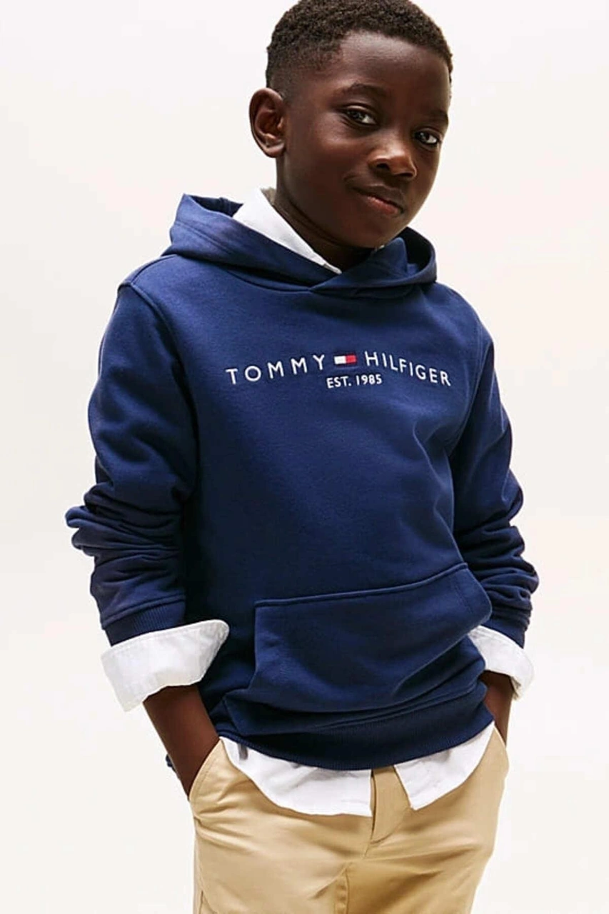 Tommy Hilfiger Unisex Çocuk Th Essential Hoodie Kapüşonlu Sweatshirt - Lacivert-10983 Twilight Navy