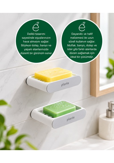 Evonıta 2 Li Duvara Monte Sabunluk Delikli Su Tahliyeli Banyo Duş Mutfak Sabunluk Organizer Beyaz Siyah