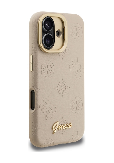 Apple Uyumlu iPhone 16 Kılıf Guess Lisanslı M-safe Şarj Özellikli Kamera Standlı Pu Deri Peony Kapak Bej