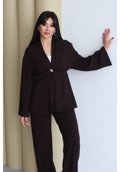 Balenbi Şal Yaka Büzgü Detaylı Rahat Kalıp Modal Kimono Tesettür Takım 1179 Kahverengi Balenbi Şal Yaka Büzgü Detaylı Rahat Kalıp Modal Kimono Tesettür Takım 1179 Kahverengi