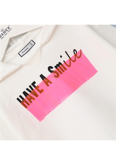 Wanex Kız Çocuk Şardonsuz Uzun Kol İnce Kapüşonlu Sweatshirt - 31873 Ekru