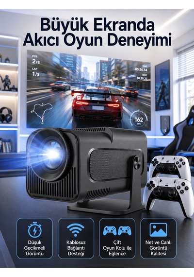 Çift - 352 - Kollu Game Box Projeksiyon Cihazı Kumandalı Android Tv - Cadde101 - Dahili Hoparlör