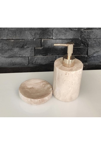Traverten Doğal Taş 2'li Banyo Seti Beyaz