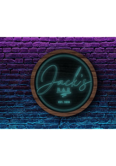 Bk Gift Kişiye Özel Led Işıklı Yuvarlak Bar Tabelası, Işıklı Tabela, Bar Dekorasyonu, Duvar Dekoru, Home Bar Tabela-2 - 35cm