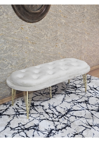 Zafir Ufo Oturak Bench - Gold Kaplama Telli Ayak - Oturak - Bench - Puf - Yatak Ucu Pufu Krem