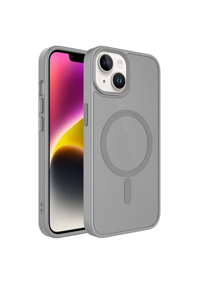 Apple Uyumlu iPhone 14 Kılıf Mat Arka Yüzey Wireless Şarj Özellikli Zore Flet M-safe Kapak Gri