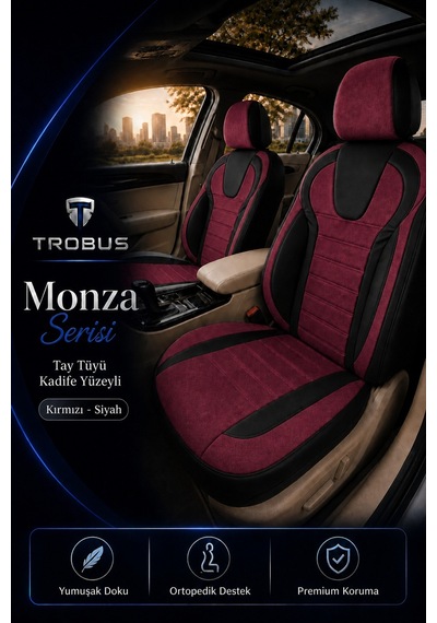 Mitsubishi Asx 2010+ Uyumlu Monza Serisi Tay Tüyü Oto Koltuk Kılıfı Bordo Siyah