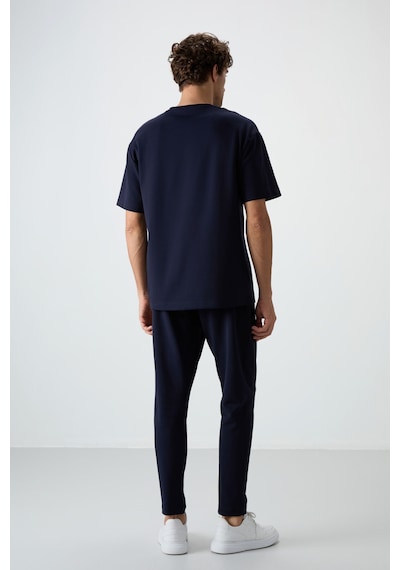 Tommy Life Lacivert Pamuklu Kalın Yumuşak Dokulu Oversize Fit Basic Erkek Eşofman Takım - 85251 Lacivert