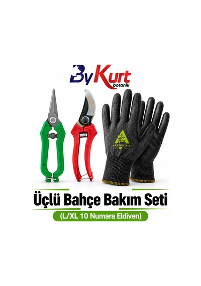 Bahçe Bakım Seti Üçlü Budama Makası Hasat Makası Eldiven 3 Parça - L/xl / Gri