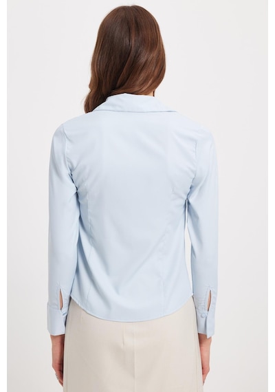 Tudors Kadın Slim Fit Dar Kesim Klasik Yaka Uzun Kollu Mavi Gömlek-42292 Mavi