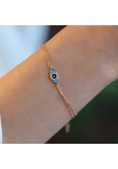 Mine İşli Göz Figürlü Rose Gold Kaplama Gümüş Bileklik Gümüş