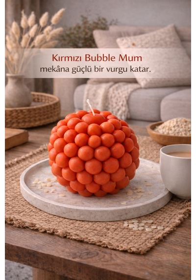 Dekoratif Lüks Soya Mum, El Yapımı Doğal Mum, Uzun Yanma Süreli Ev Hediyesi, Ev Süsü Kırmızı 270 G Kırmızı