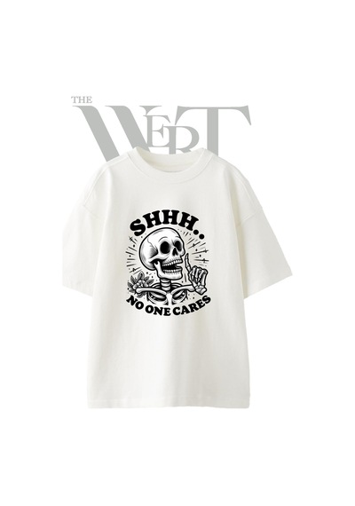 Thewert Suskun Iskelet Tasarım Baskılı Ünisex Beyaz Oversize T-shirt