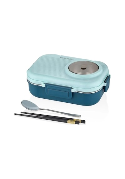 Beslenme Kutusu Paslanmaz Çelik - 1100 Ml Sos Yoğurt Kaseli Yeni Nesil Lunch Box Mavi Bakır