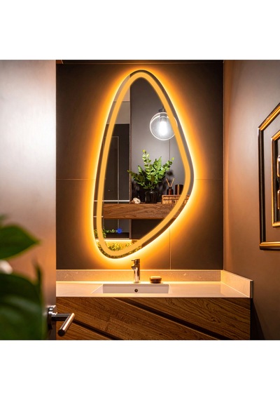Sinela Amber Led'li Lazer Kumlamalı Lavabo & Banyo Aynası Dokunmatik Sensörlü 55 X 110 Cm Turuncu
